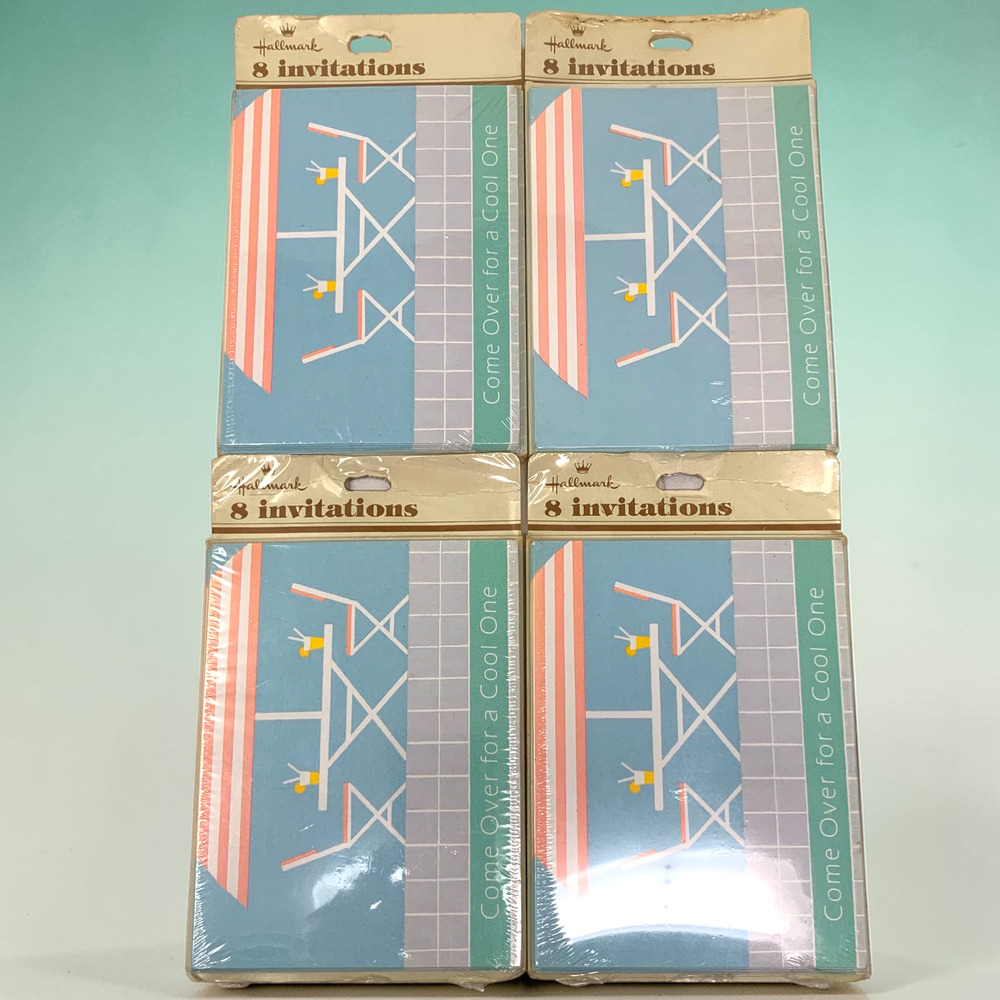 Lot 4 Vtg Hallmark Pool Party Invitations Sealed NOS Mid Century Modern Patio